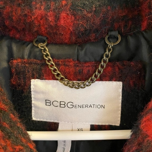 BCBG red & black Buffalo check pea coat - Picture 3 of 3